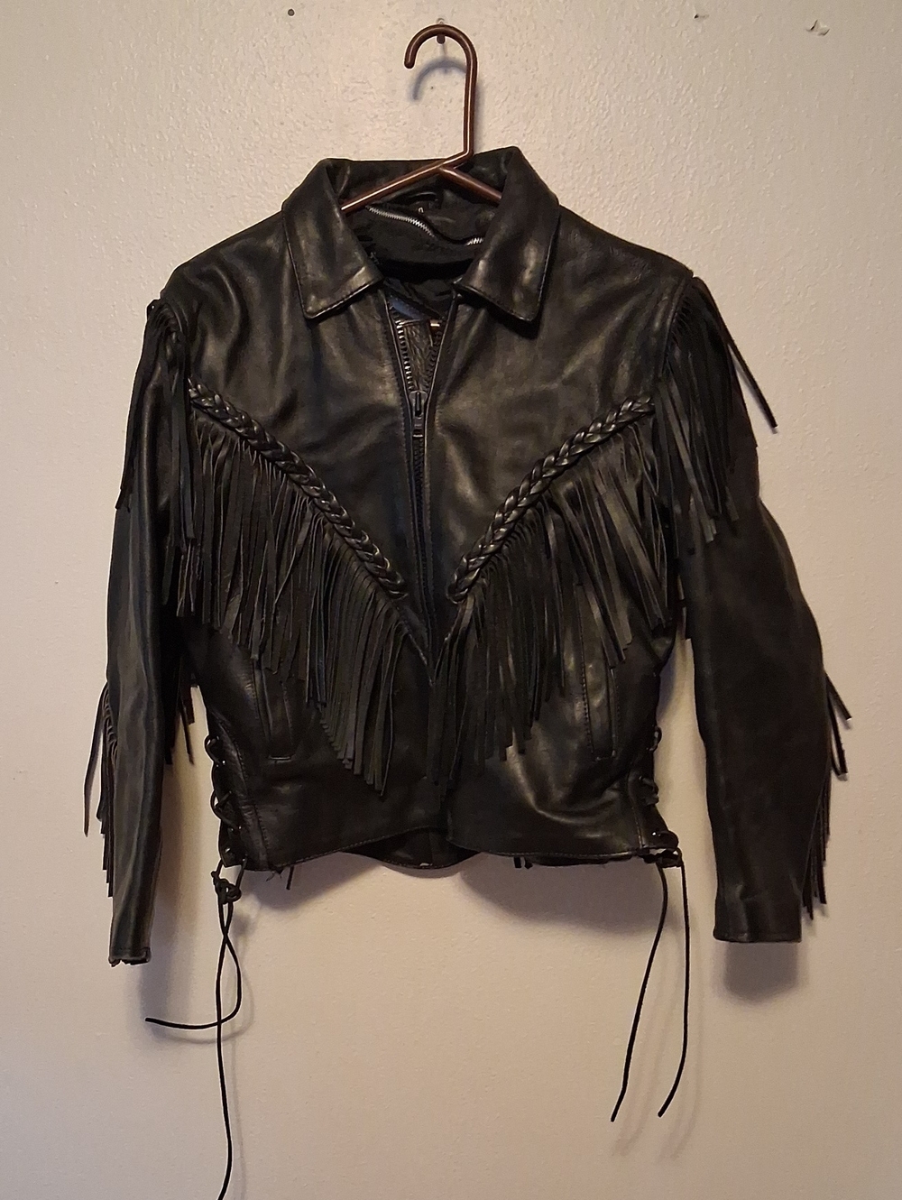 vintage first genuine leather fringed motorcycle riding jacket womens 10 coat